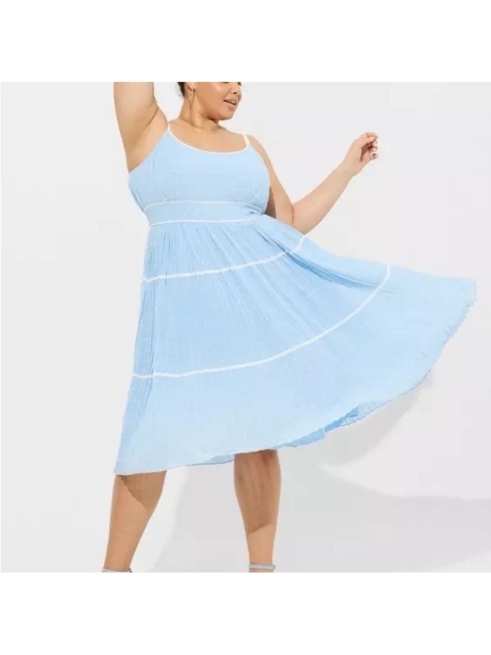 NWOT Torrid Marilyn Monroe Pleated Tiered Midi Light Blue Dress - Picture 2 of 10